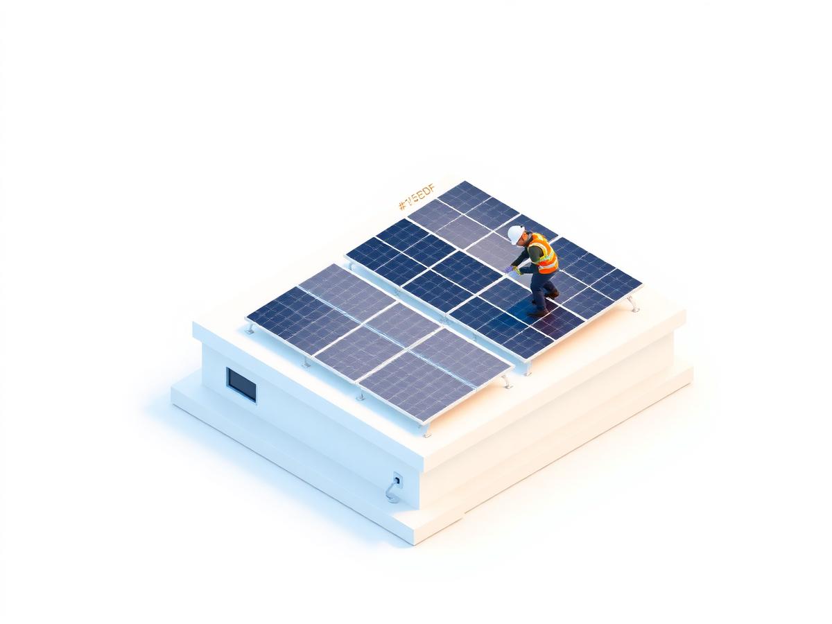 Technician inspecting a rooftop solar panel array, illustrating solar O&M service management